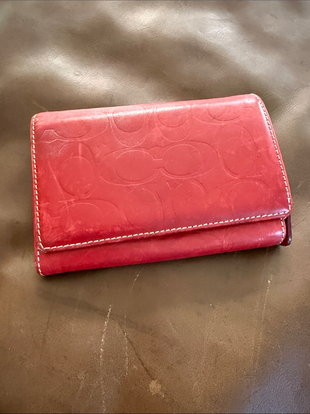 Coach Red Embossed Leather Wallet - Women Bags